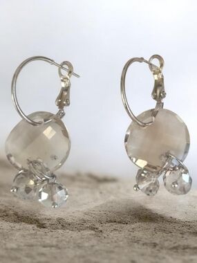 Crystal Drop Hoop Earrings - Clear